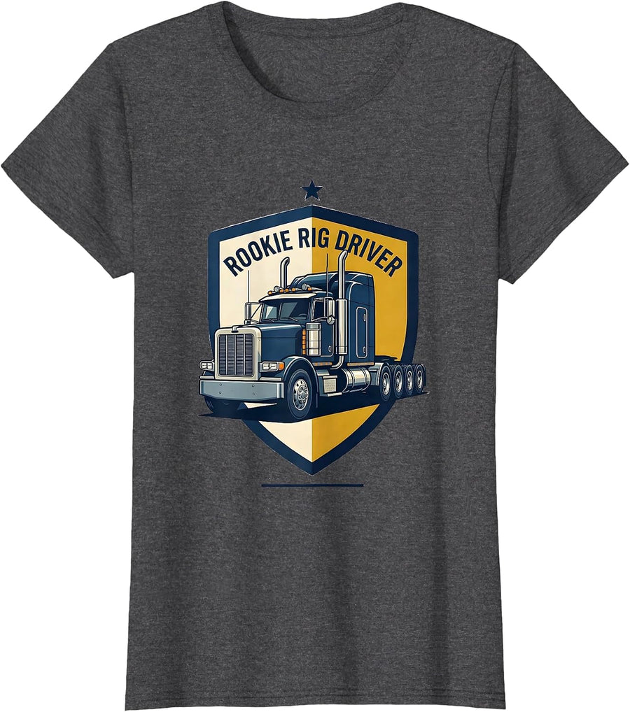 Women's Rookie Rig Driver Funny Semi Truck Toddler Boys Humor T-Shirt - Dark Heather Grey