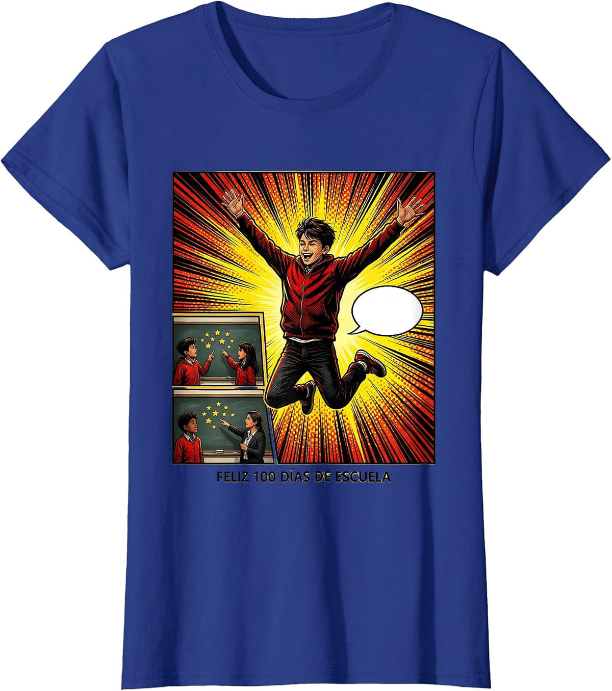 Women's Feliz 100 Días de Escuela Comic Book Spanish Teacher 100th T-Shirt - Royal Blue