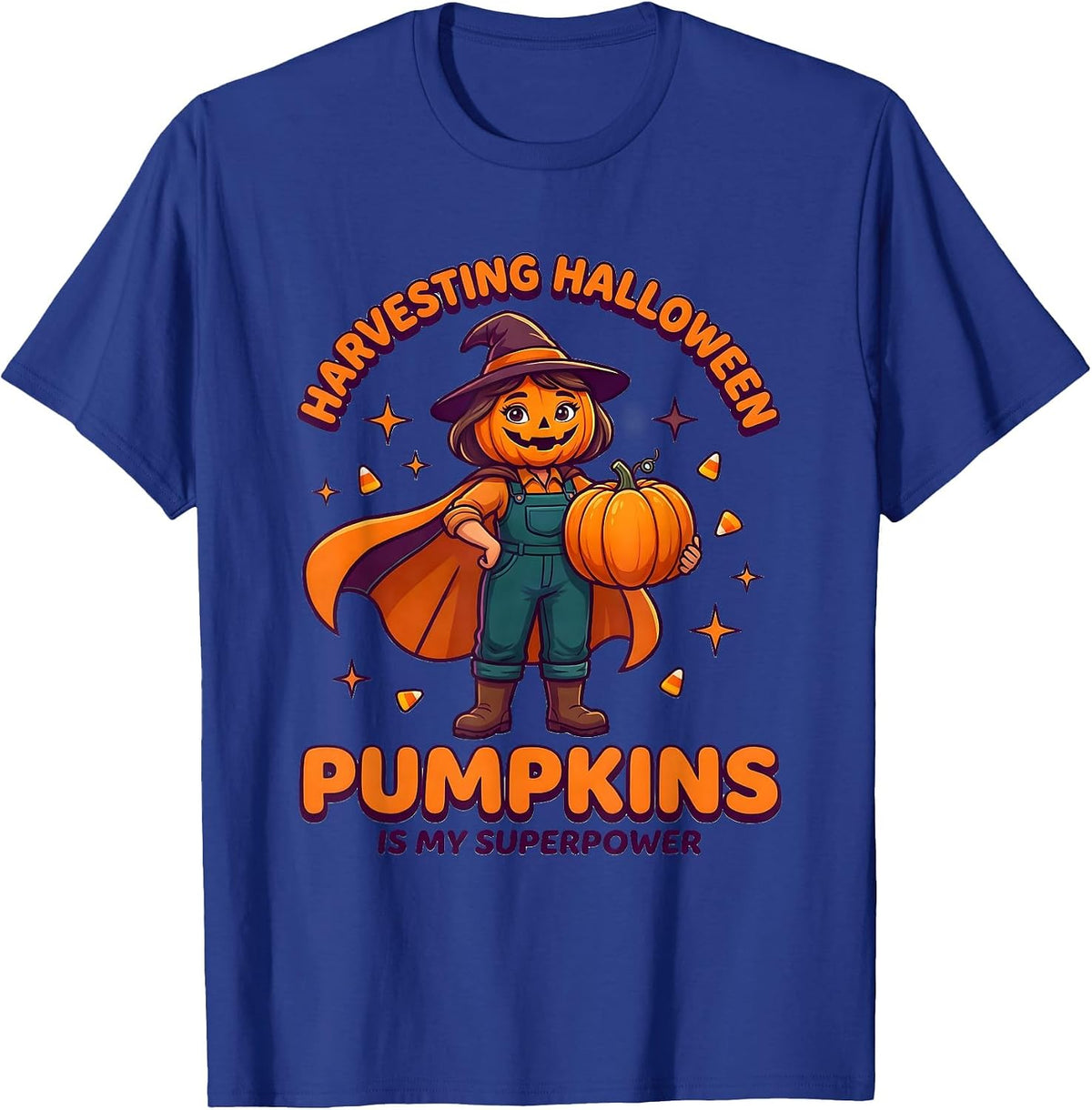 Men's HARVESTING HALLOWEEN PUMPKINS IS MY SUPERPOWER Farmer T-Shirt - Royal Blue