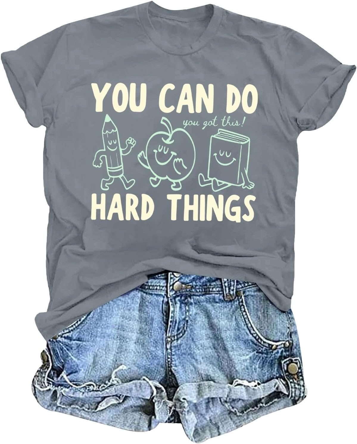 You Can Do Hard Things Shirt Teacher Tshirts Inspirational Tees for Women - Grey