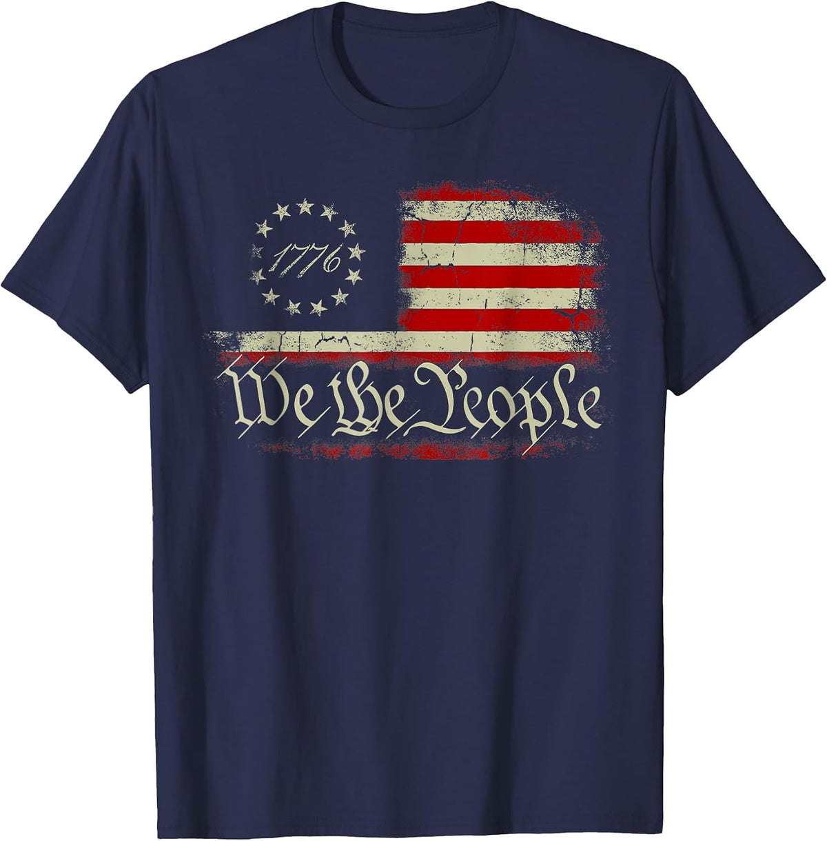 4th of July We The People American 1776 Old American Flag T-Shirt - Navy Blue