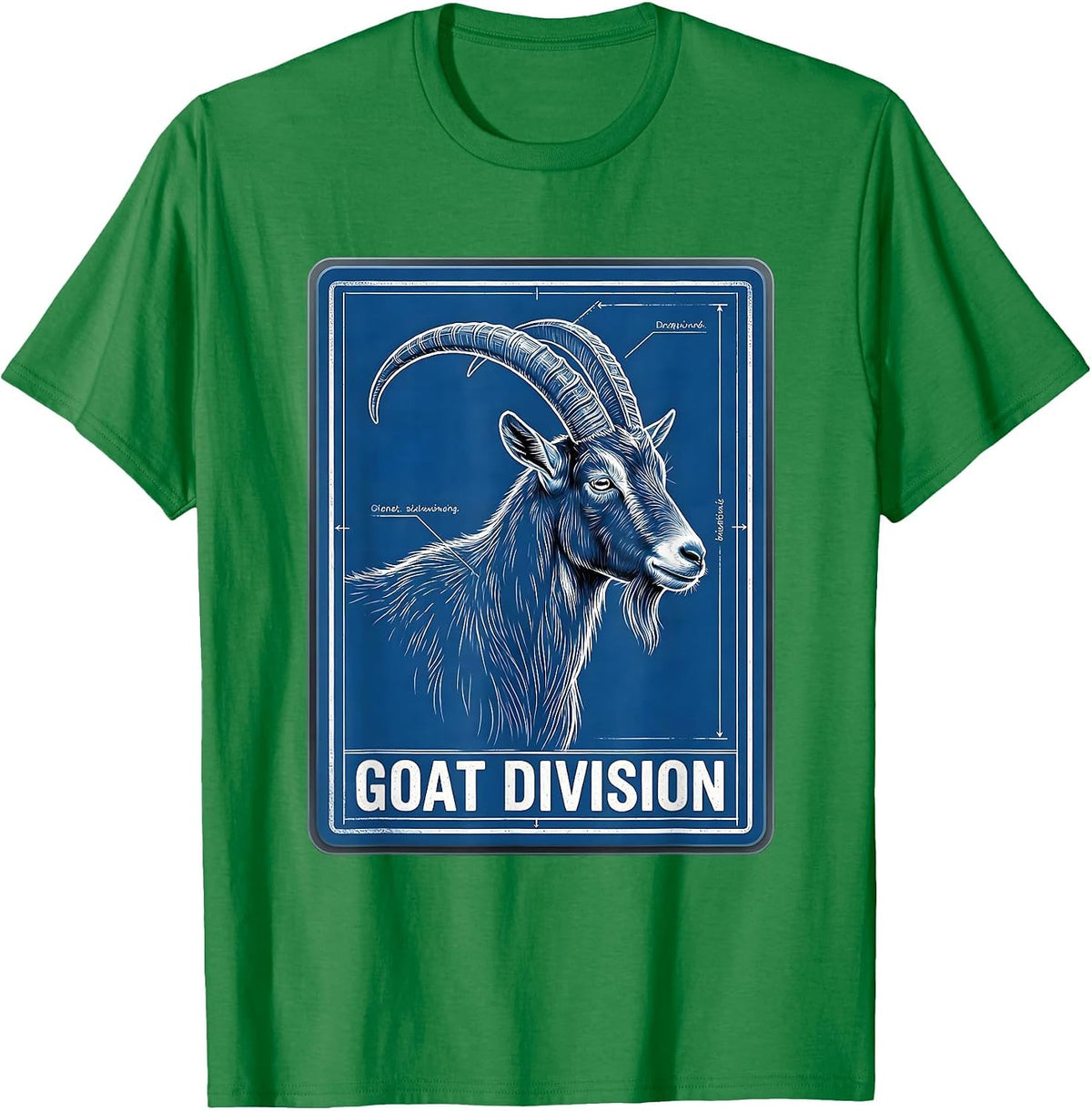 Men's Goat Division Technical Blueprint Minimalist Goat Lover Gift T-Shirt - Kelly Green