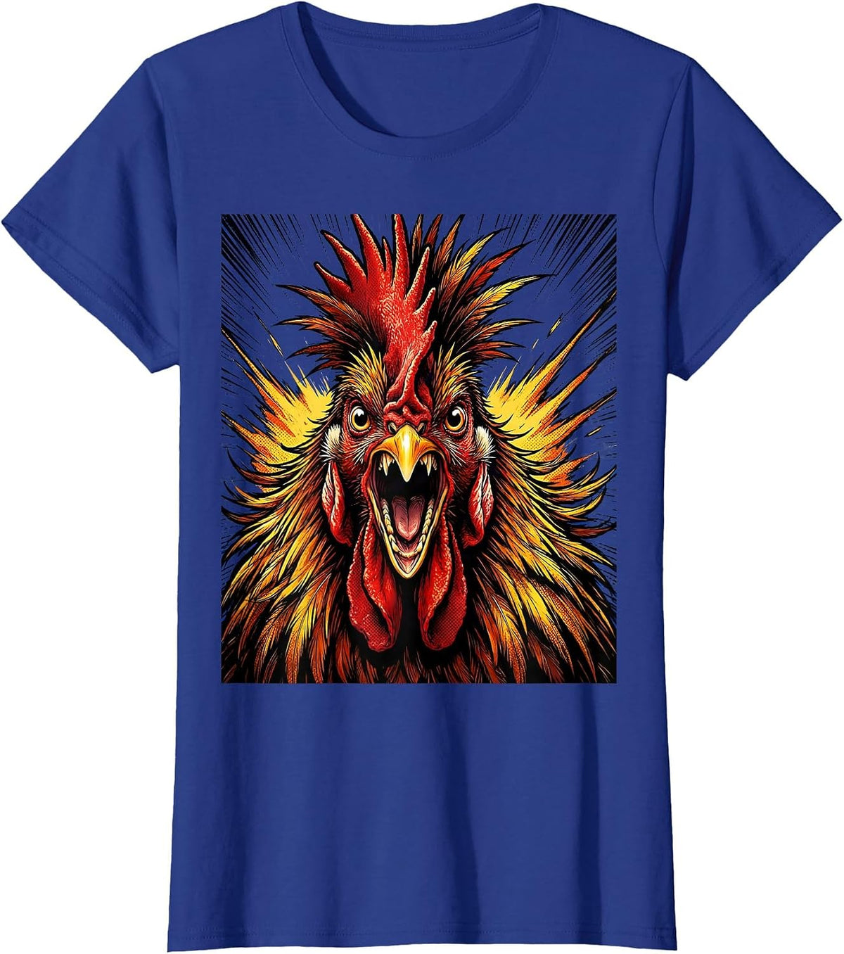 Women's Rooster Mohawk Attitude Punk Chicken Design T-Shirt - Royal Blue