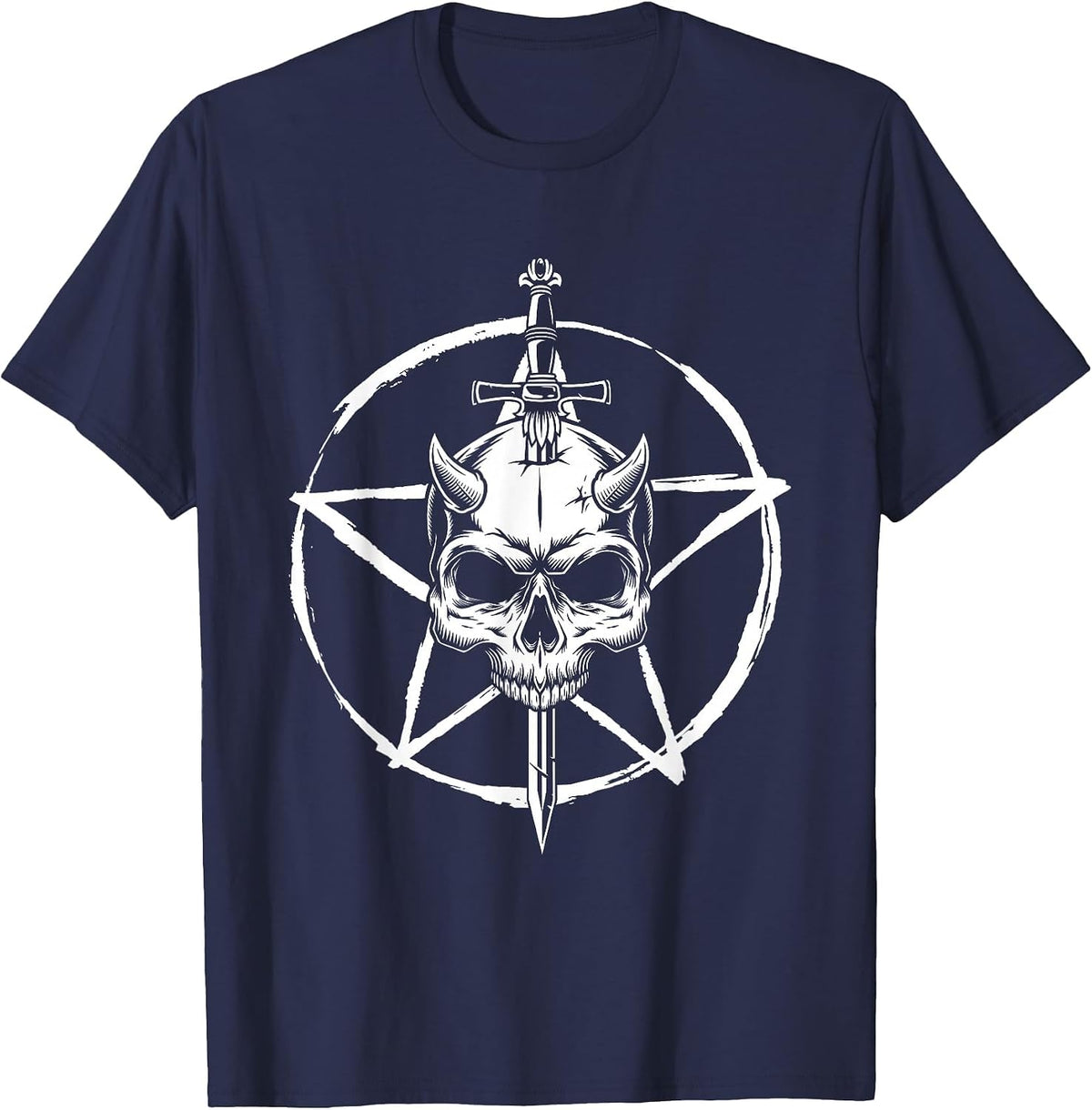 Pentagram Skull Goat Devil Demon Satan Satanism Devilish T-Shirt - Navy Blue
