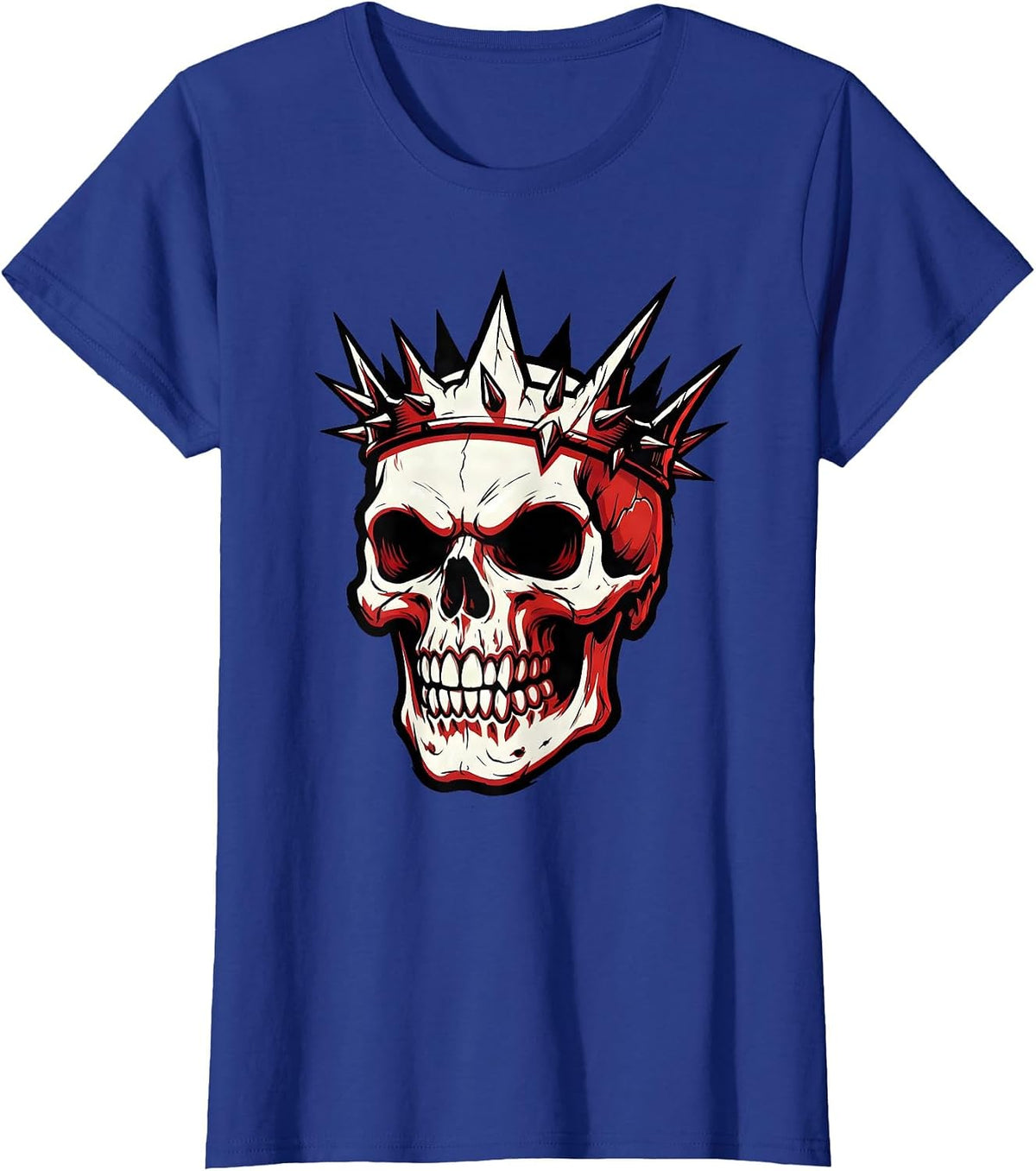 Women's Rebel Skull Spiked Crown Fierce Expression Graphic T-Shirt - Royal Blue