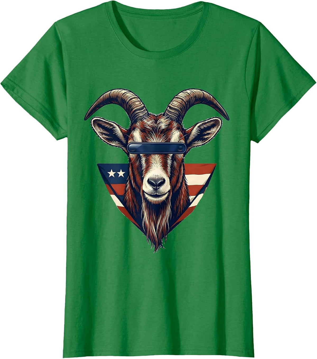 Women's Goat with Sunglasses Patriotic Animal Lover Humor T-Shirt - Kelly Green