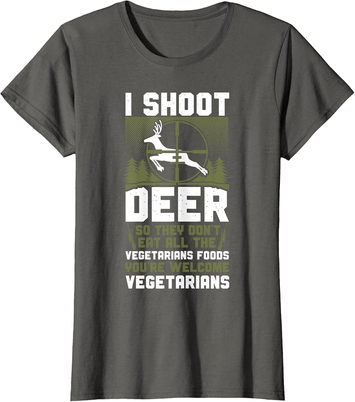 Buck Deer Hunting Hunter Vegetarian Veggie Vintage I Shoot T-Shirt - Asphalt Grey