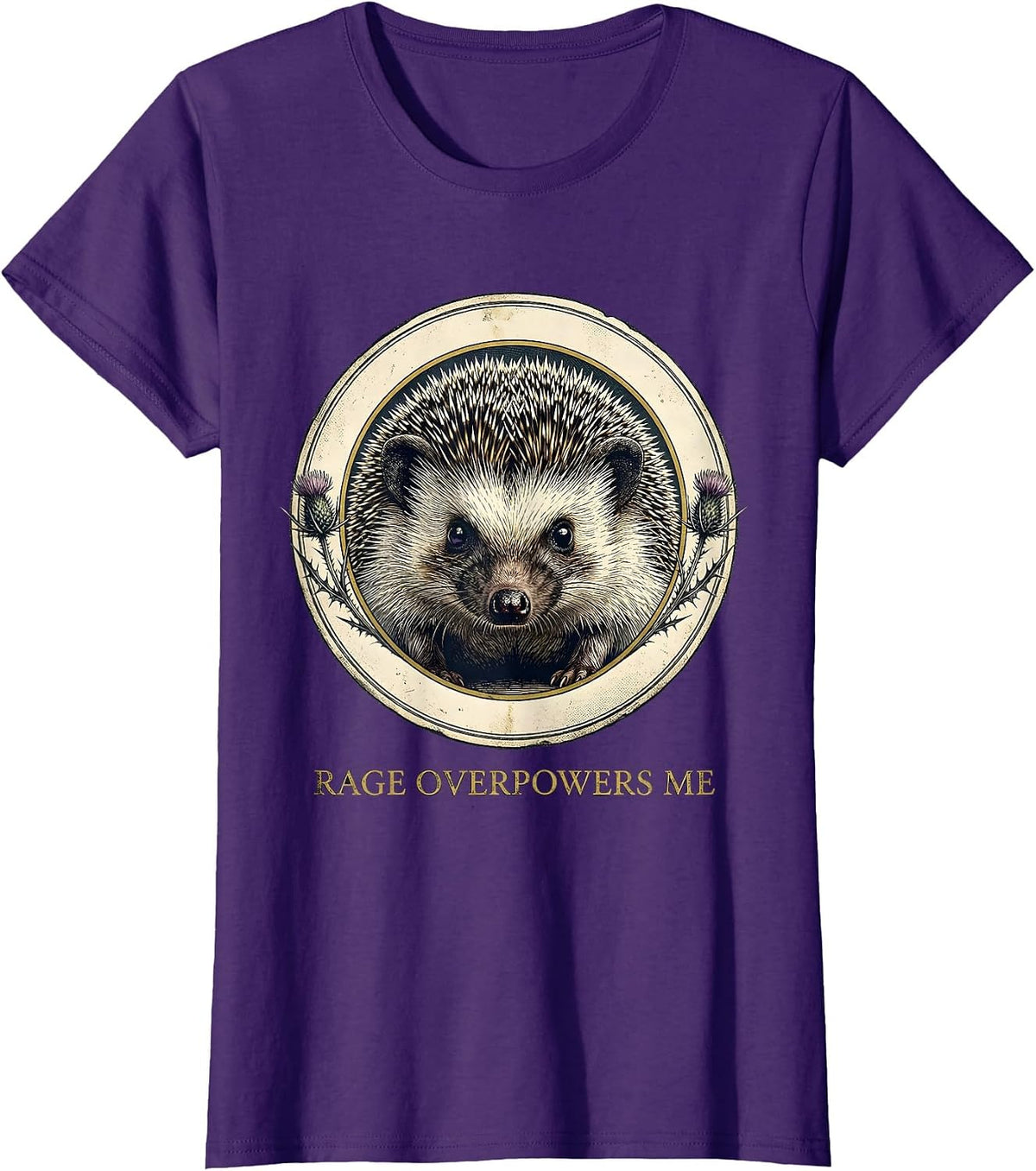 Women's Rage Overpowers Me Cute Hedgehog Irony Animal Meme Humor T-Shirt - Purple