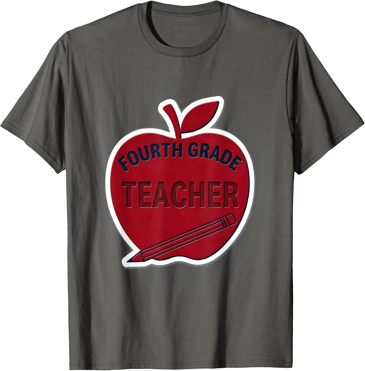 Fourth Grade Teacher Cute Apple Pencil Back To School T-Shirt - Asphalt Grey