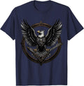 Eagle Iron Wings Guitar Metal Band Graphic T-Shirt - Navy Blue