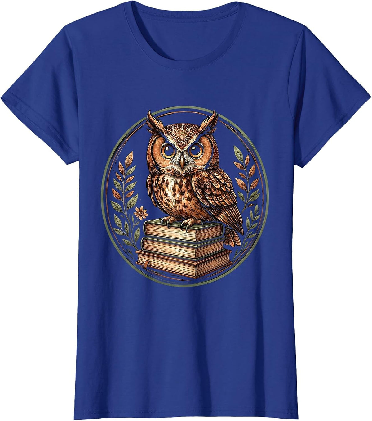 Women's 4th Grade Teacher Owl on Textbooks Illustration T-Shirt - Royal Blue