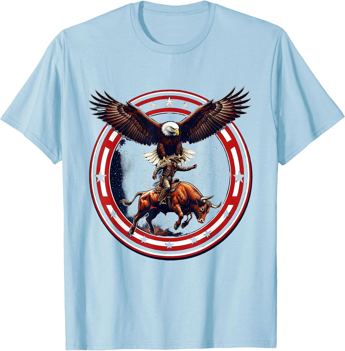 Men's Rodeo Cowboy Riding Bucking Bull Graphic T-Shirt - Baby Blue
