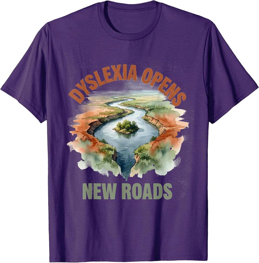 Men's Dyslexia Opens New Roads Watercolor Dyslexia Teacher T-Shirt - Purple