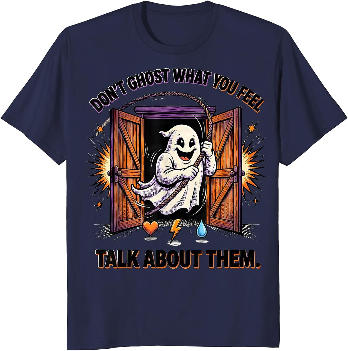 Don't Ghost What You Feel Comic Book School Counselor T-Shirt - Navy Blue