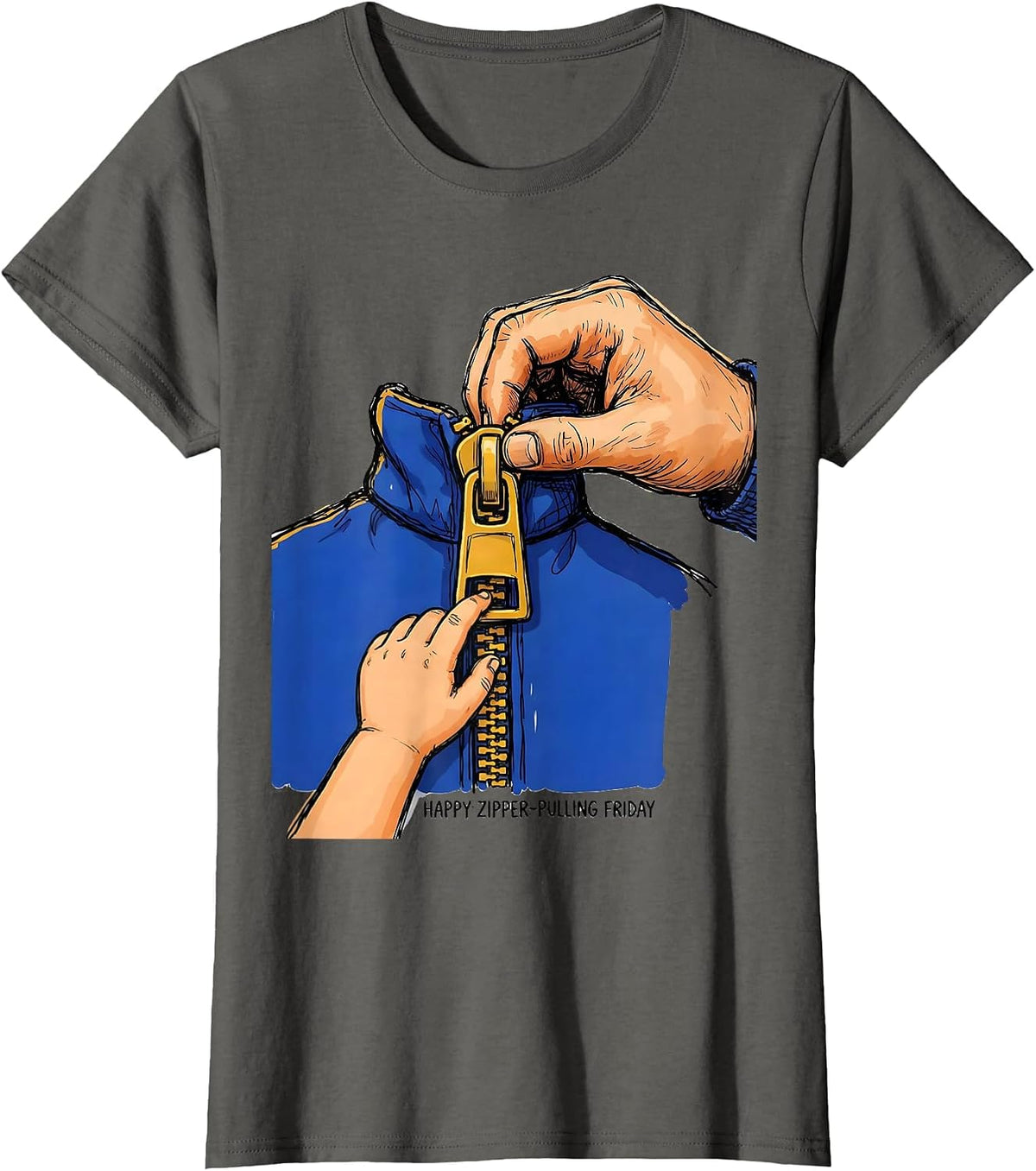 Women's Happy Zipper-Pulling Friday Occupational Therapy OT T-Shirt - Asphalt Grey