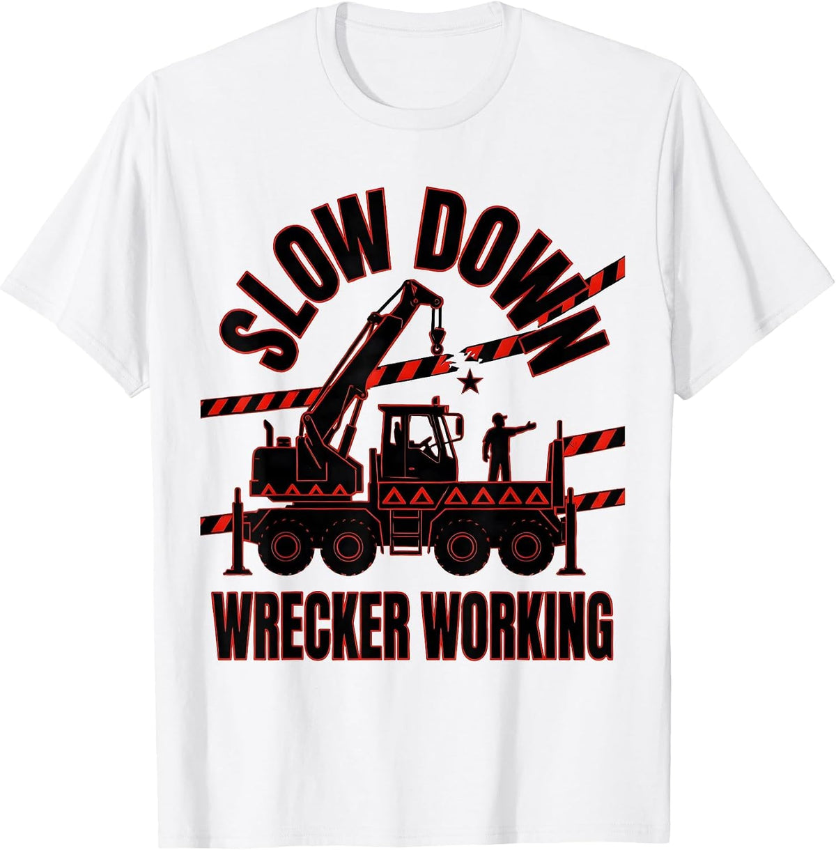 Men's Slow Down Wrecker Working Patriotic Semi Truck Driver T-Shirt - White