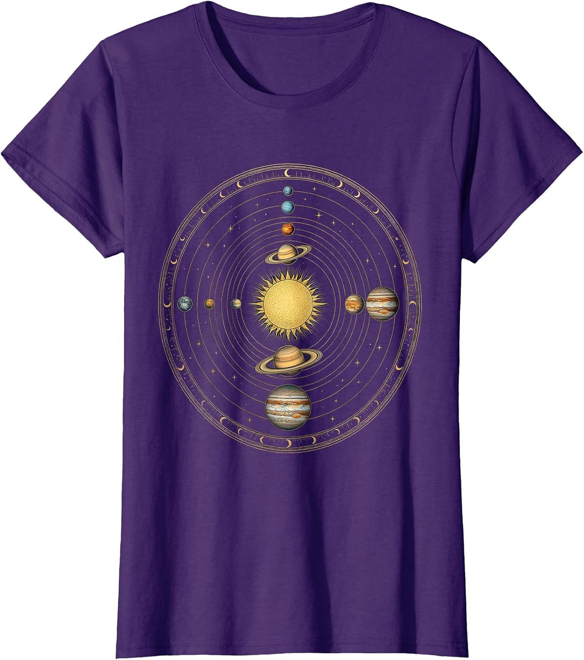 Women's Solar System Planets Overhead View Galaxy Design T-Shirt - Purple