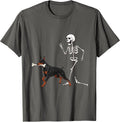 Funny Halloween Doberman Pinscher and Skeleton T-Shirt - Asphalt Grey