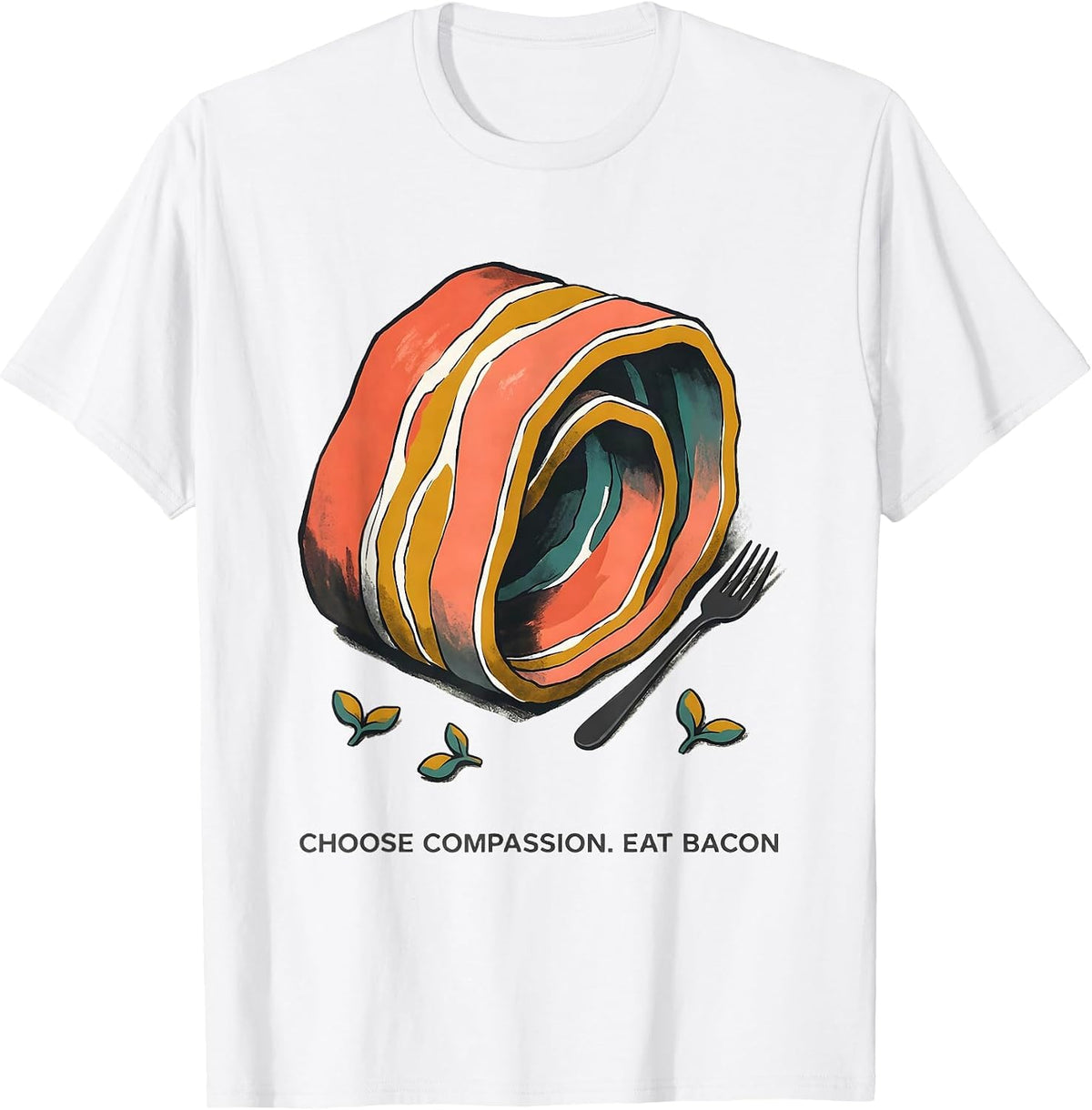 Men's Choose Compassion Eat Bacon Midcentury Modern Carnivore Diet T-Shirt - White
