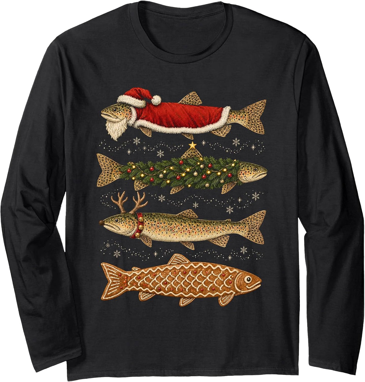 Trout Fishing Christmas Long Sleeve T-Shirt - As Pictured