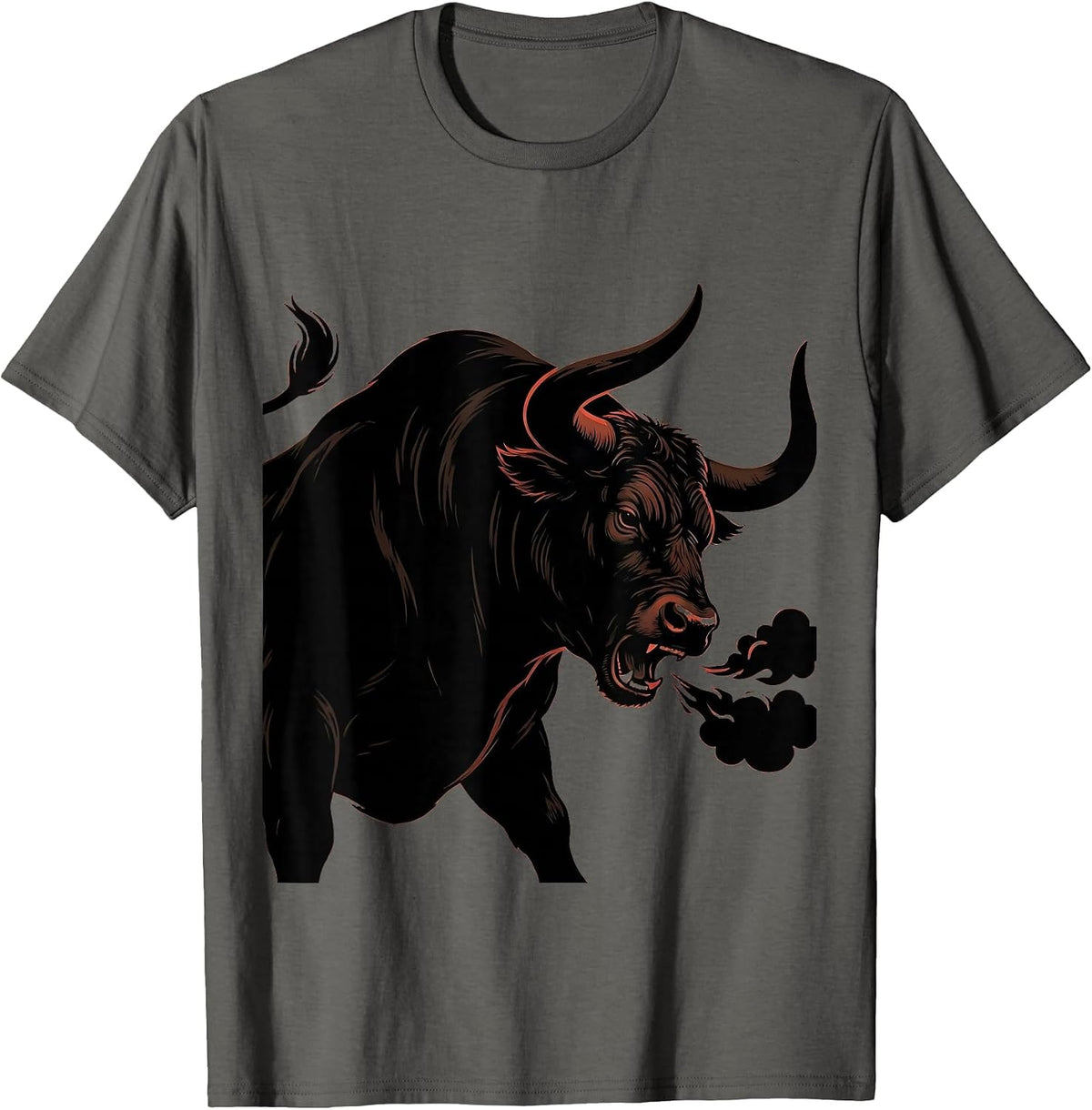 Men's Fierce Rodeo Bull Snorting Flared Nostrils Design T-Shirt - Asphalt Grey