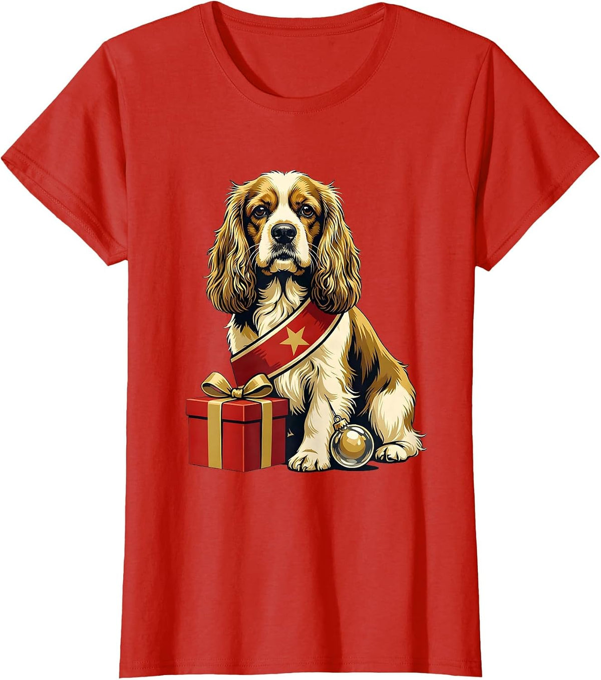 Cocker Spaniel Portrait Christmas Dog Breed Humor T-Shirt - Red
