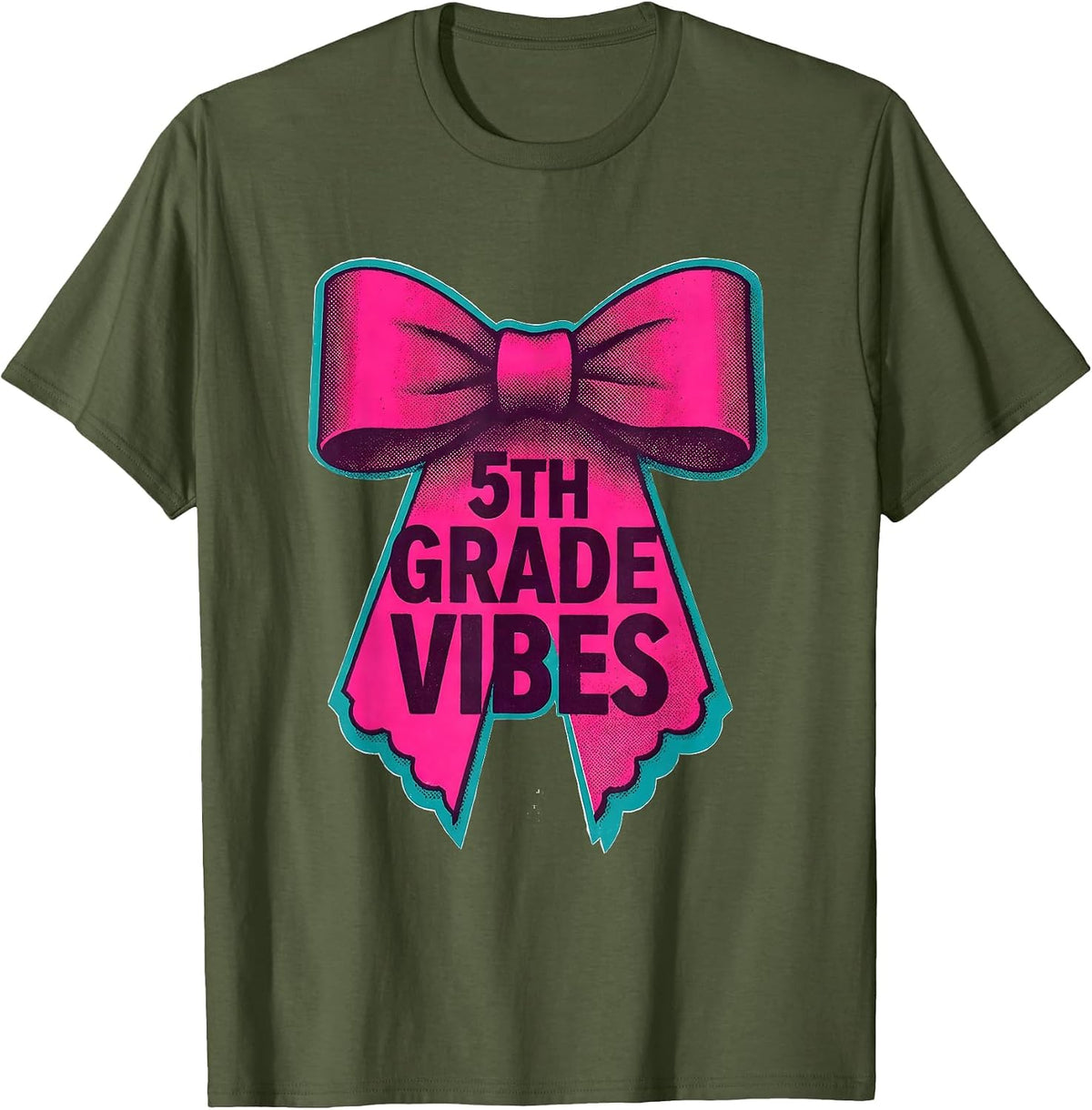 5th Grade Vibes Coquette Bow Back to School Fifth Grade T-Shirt - Olive Green