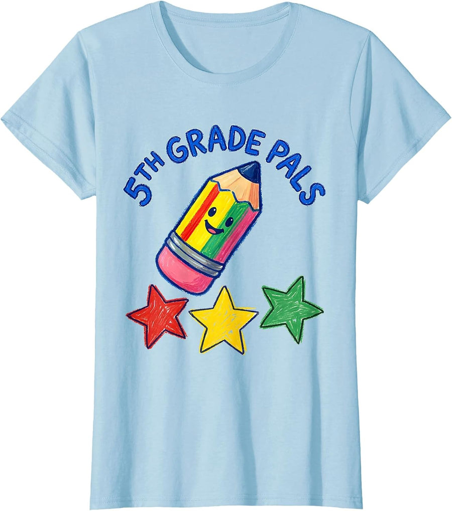 Women's 5th Grade Pals Naive Kidcore Teacher Crew Back To School T-Shirt - Baby Blue