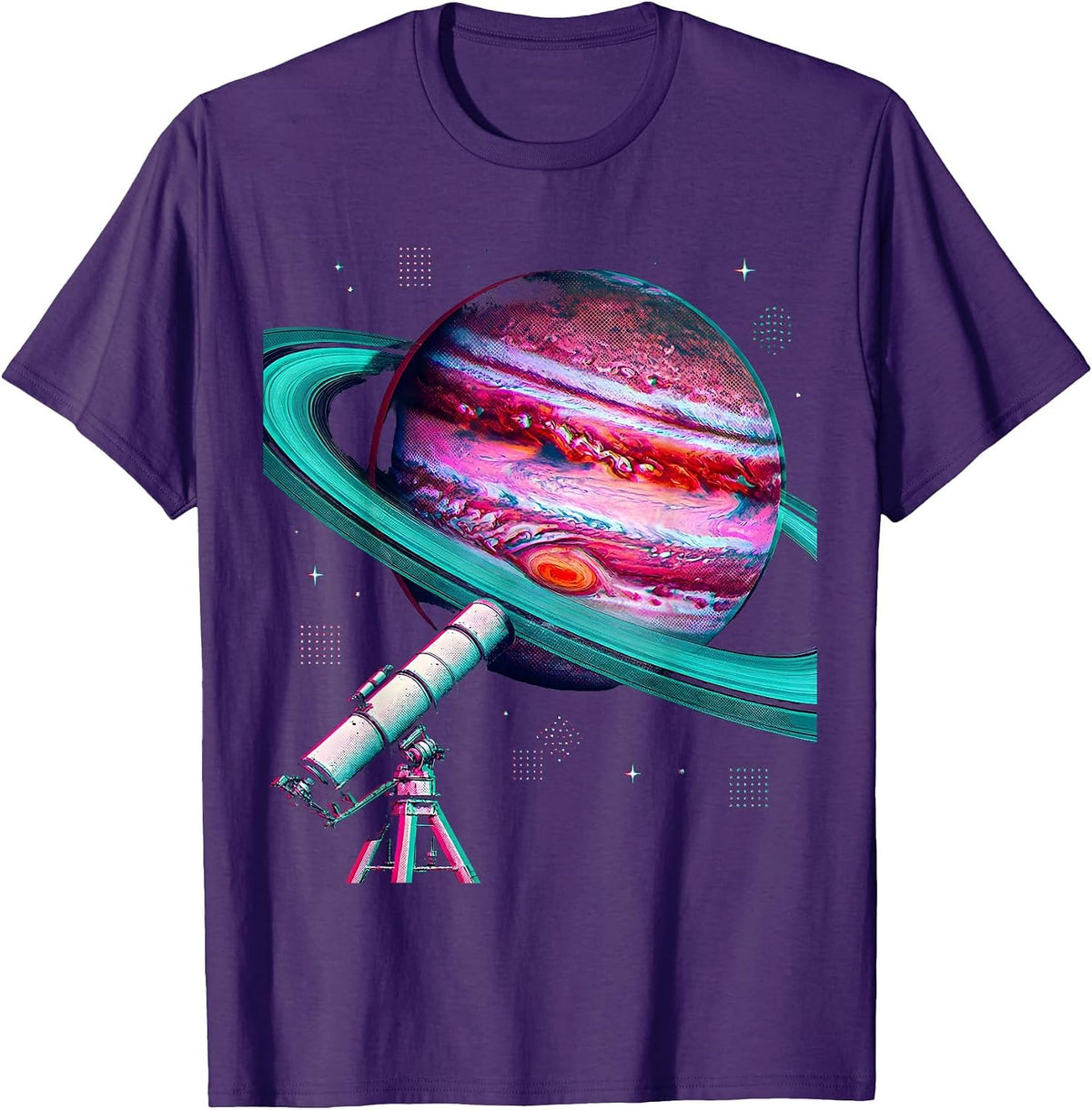 Men's Telescope Galaxy Ringed Gas Giant Space Art T-Shirt - Purple