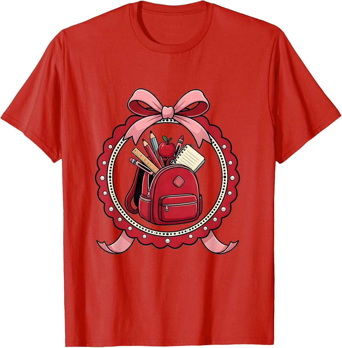 Men's Elementary Teacher Overflowing Backpack Graphic T-Shirt - Red