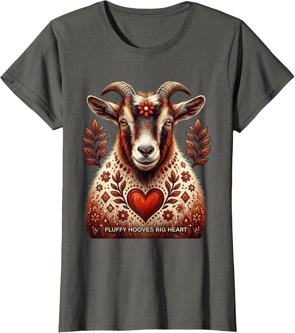 Women's Fluffy Hooves Big Heart Goat Lover Design T-Shirt - Asphalt Grey
