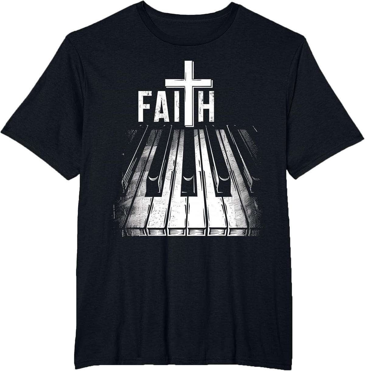 Piano Christian Faith Cross Classical Music Organ Pianist T-Shirt - Black