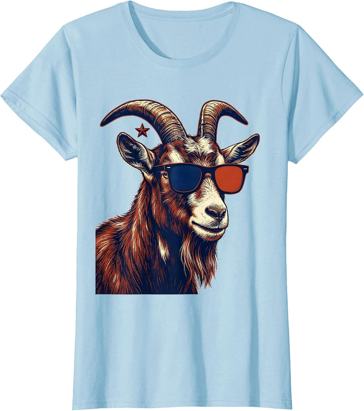 Goat with Sunglasses Novelty Humor Animal Lover T-Shirt - Baby Blue