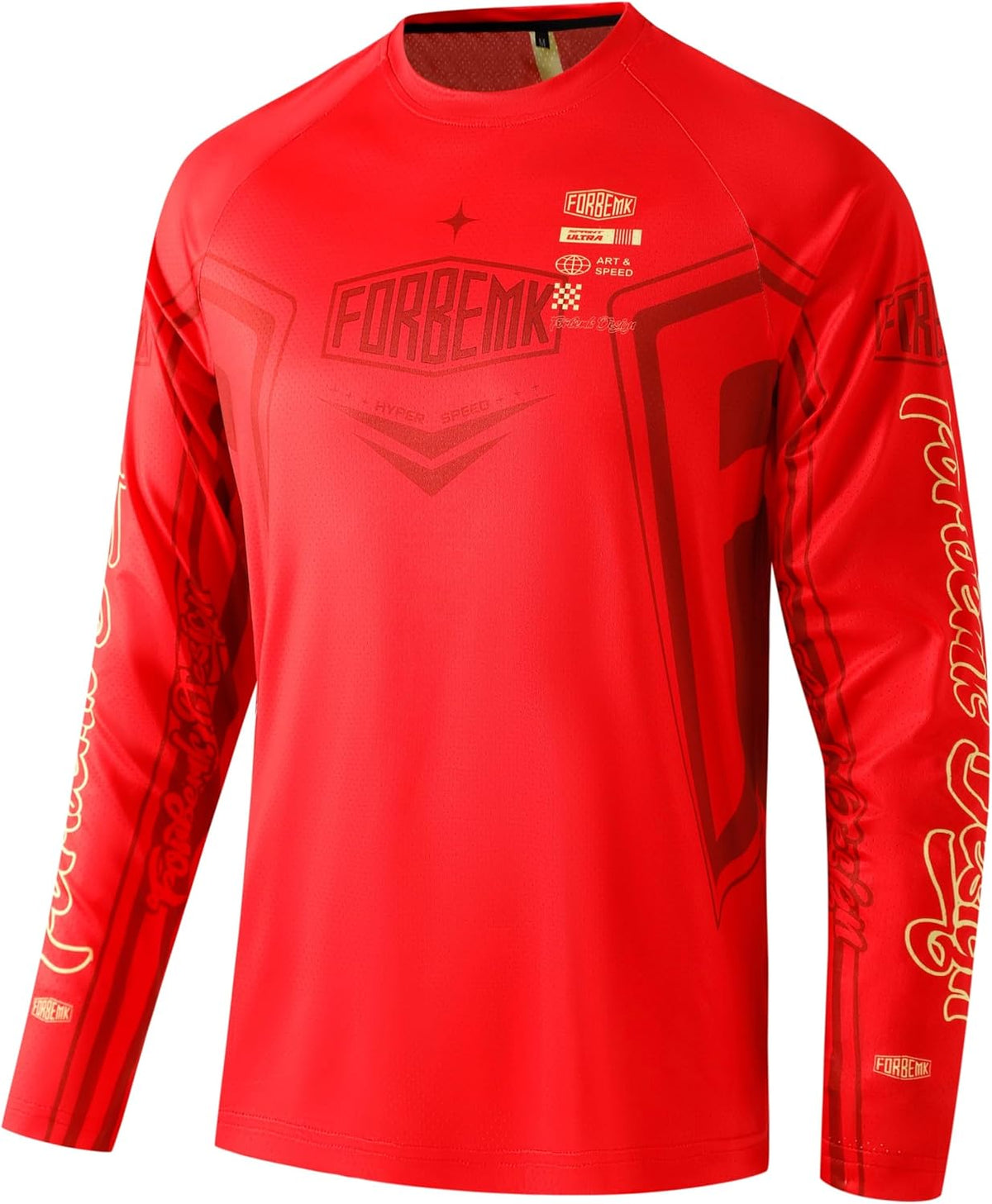 FORBEMK Men’s MTB Cycling Jersey, Long Sleeve Bike Shirt, UPF 50+ Breathable Moisture-Wicking for Trail & Enduro Riding - Red