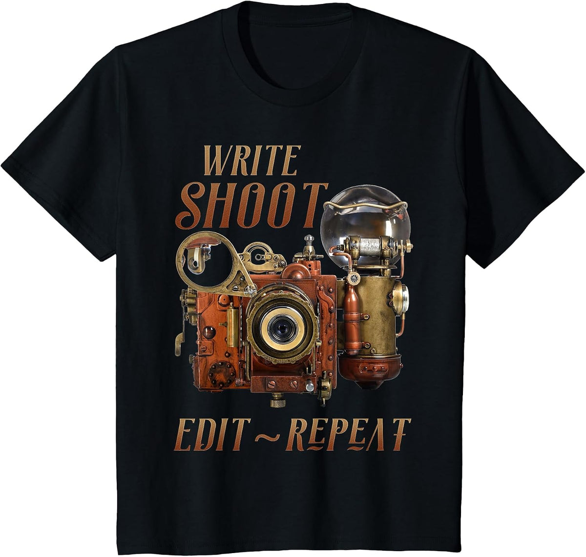 Write Shoot Edit Repeat Steampunk Flash Filmmaker T-Shirt - Black