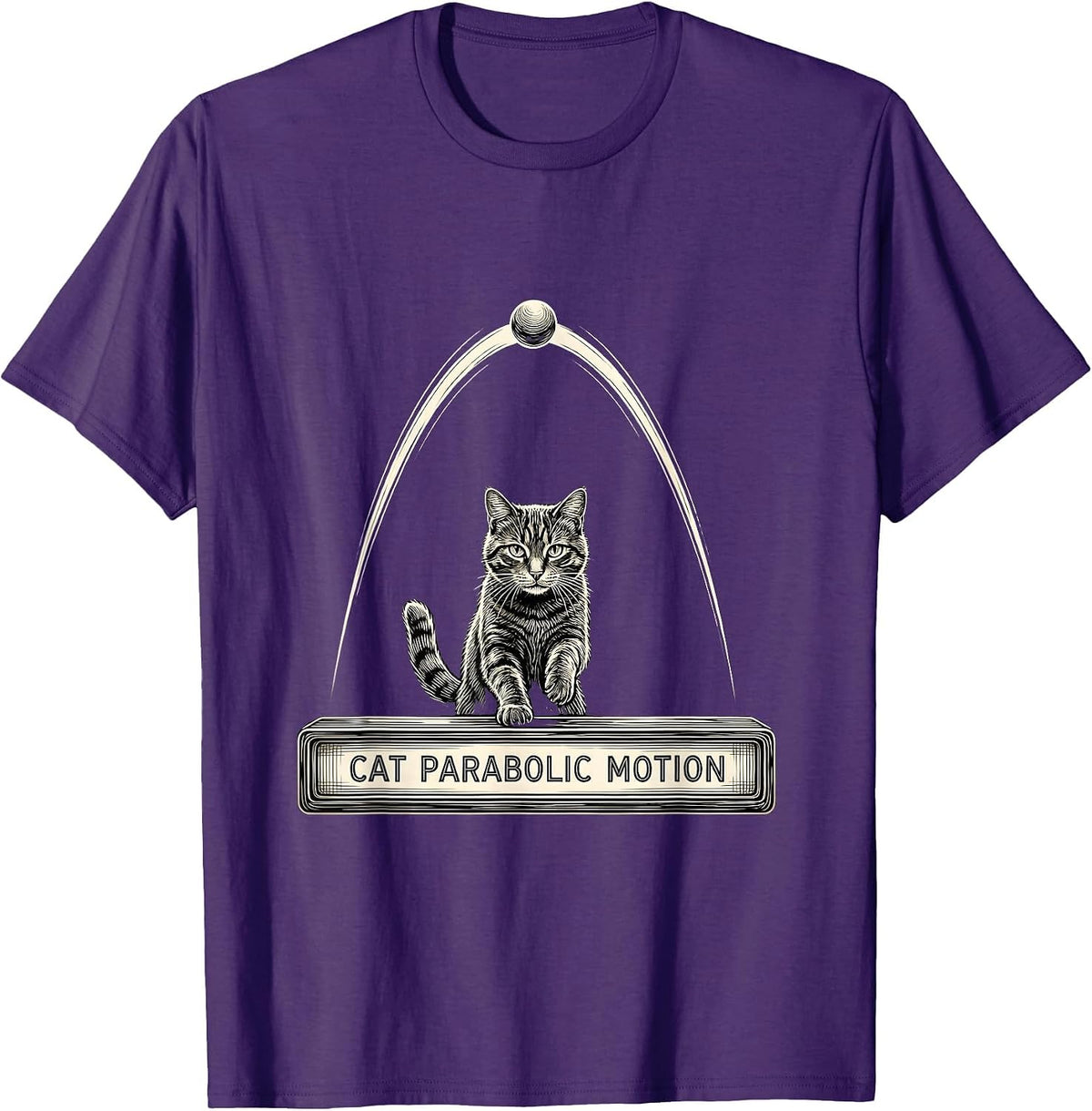 Men's Cat Parabolic Motion Funny Cat Physics Science Math Teacher T-Shirt - Purple