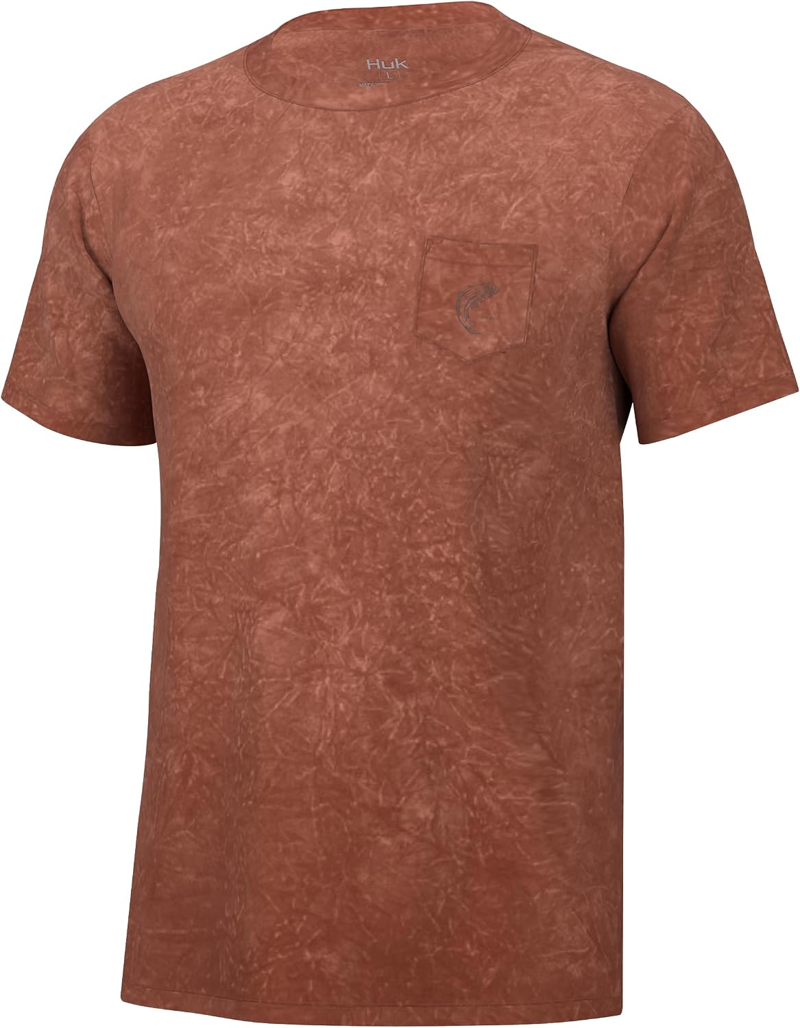 HUK Men's Short Sleeve Mineral Wash Pocket Tee, Fishing T-Shirt for Men - Baked Clay