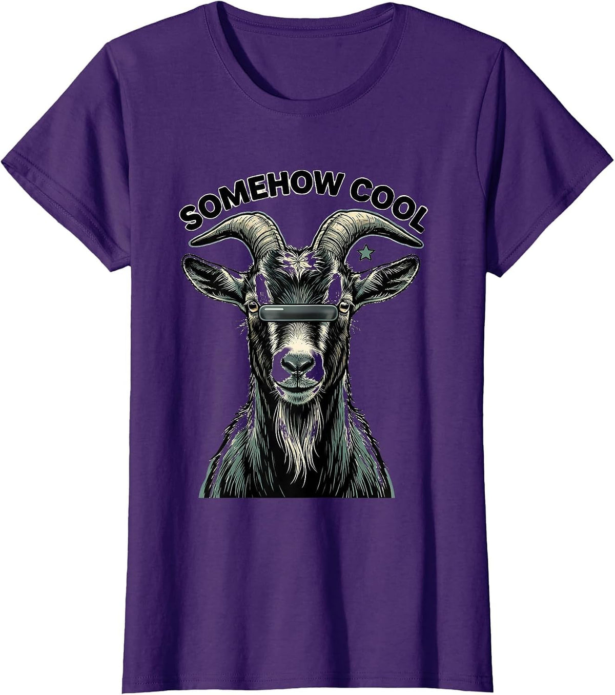 Women's Somehow Cool Funny Goat with Sunglasses Animal Lover Humor T-Shirt - Purple