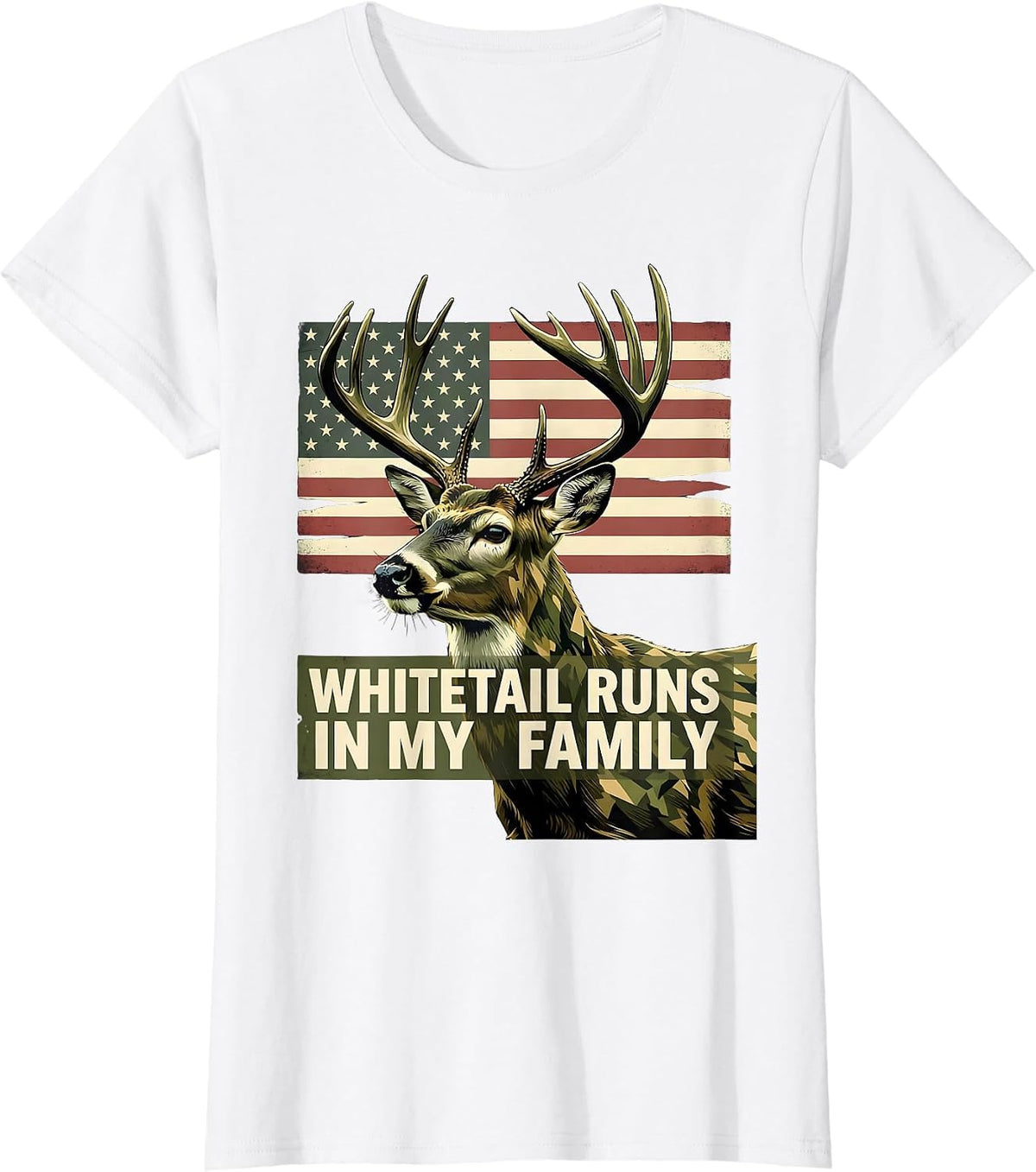 Women's Whitetail Runs In My Family Camo Deer Hunting Dad Gift T-Shirt - White