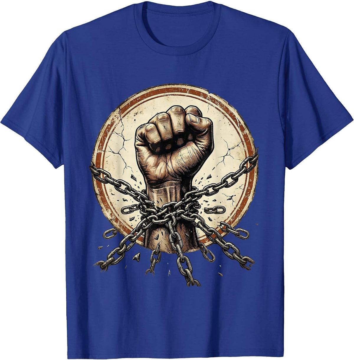 Freedom White Broken Chain Open Fist Graphic T-Shirt - Royal Blue