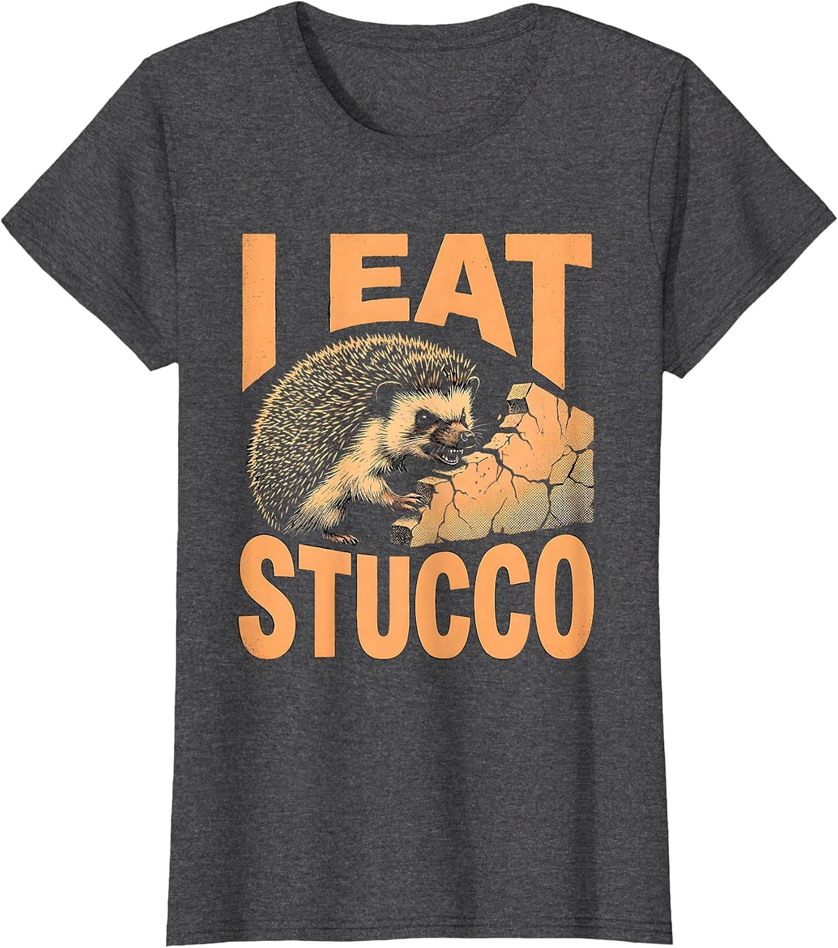 Women's I Eat Stucco Funny Cursed Hedgehog Meme Absurdist Humor T-Shirt - Dark Heather Grey