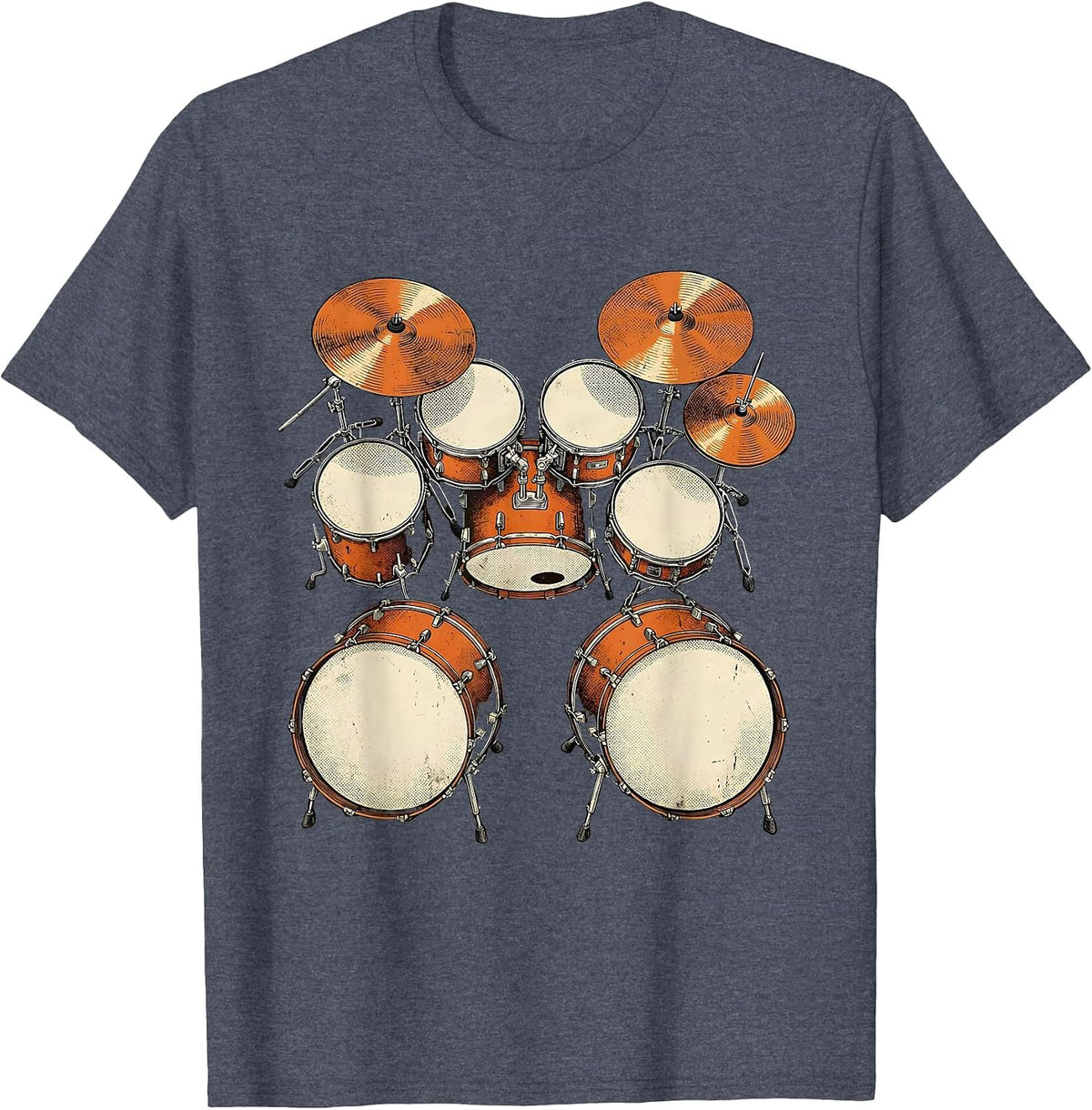 Double Bass Drum Kit Aerial View Illustration T-Shirt - Heather Blue