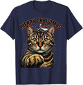 Merry Christmas Funny Cat Selfie With Santa Bengal Cat Lover T-Shirt - Navy Blue