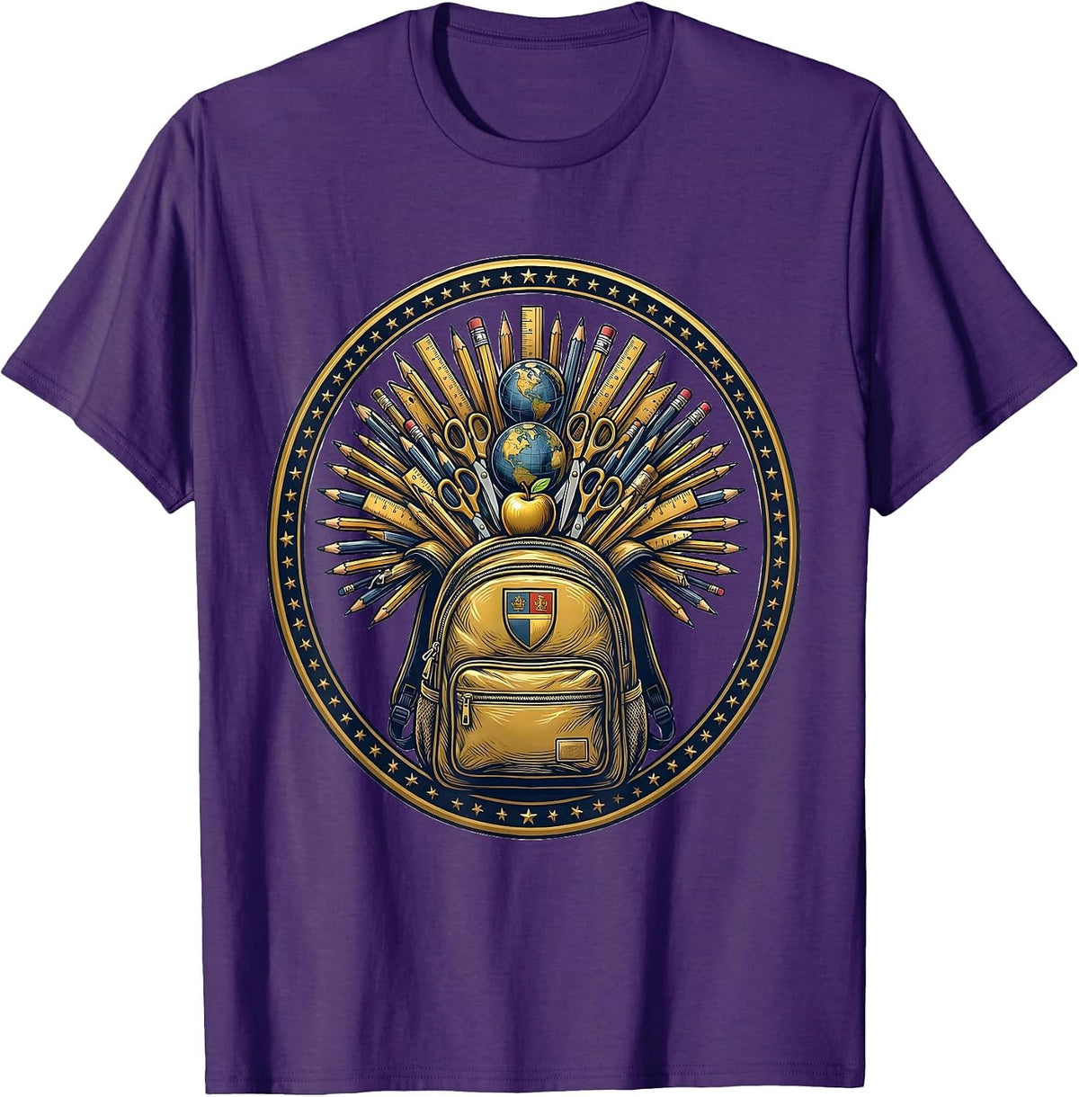 4th Grade Teacher Backpack School Supplies Graphic T-Shirt - Purple