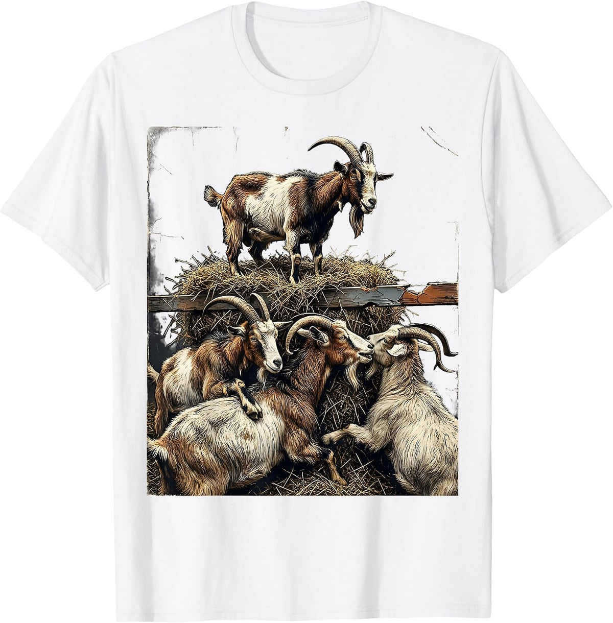 Men's Five Goats Distressed Farm Animal Lover Humor T-Shirt - White