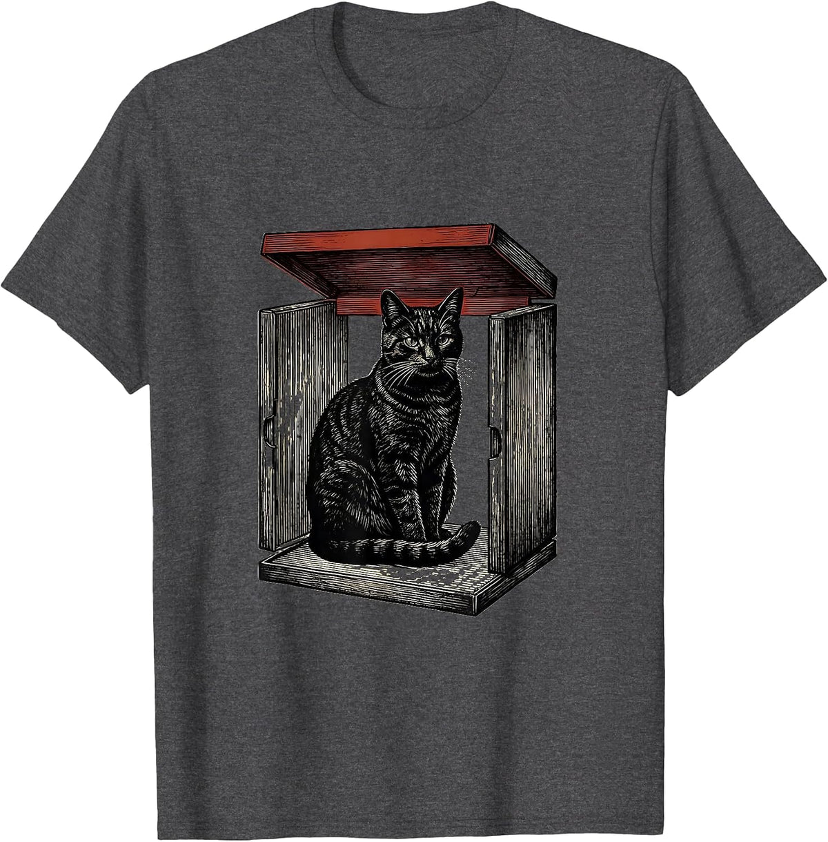 Seated Cat Silhouette Quantum Physics Nerd Humor T-Shirt - Dark Heather Grey