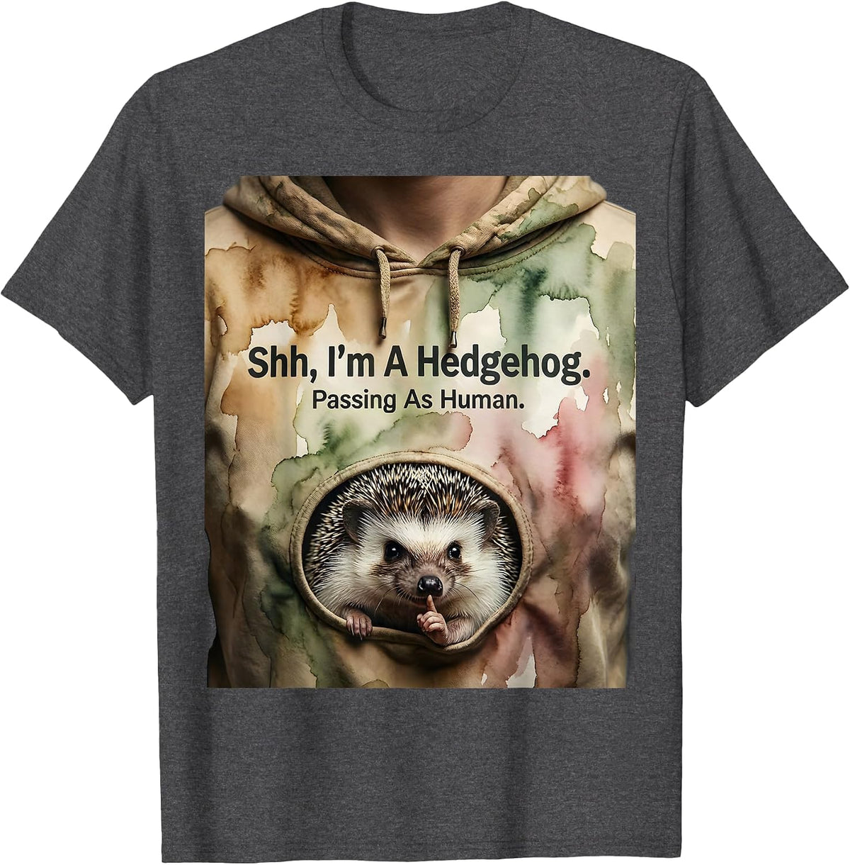Men's Shh I'm A Hedgehog Passing As Human Funny Halloween Animal T-Shirt - Dark Heather Grey
