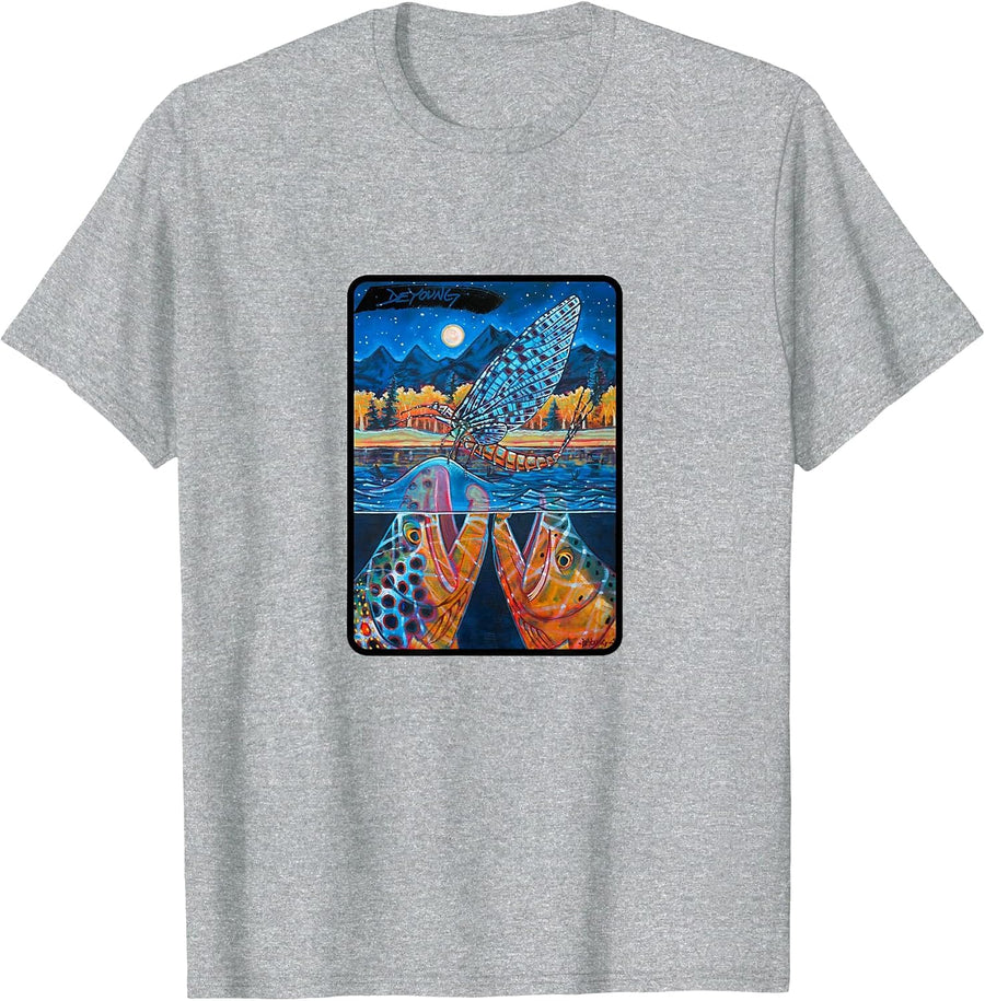 Teton Riser Trout Fishing T-Shirt Derek Deyoung T-Shirt - Heather Grey