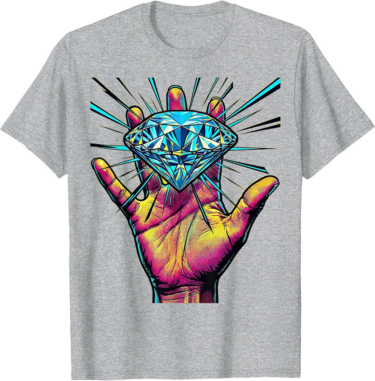 Men's Diamond Ring Flash Hip Hop Graphic Tee T-Shirt - Heather Grey