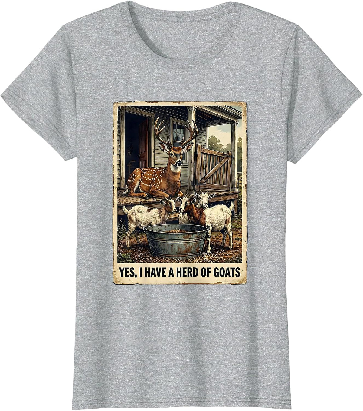 Women's Yes I Have A Herd Of Goats Vintage Funny Goat Lover Farmer T-Shirt - Heather Grey